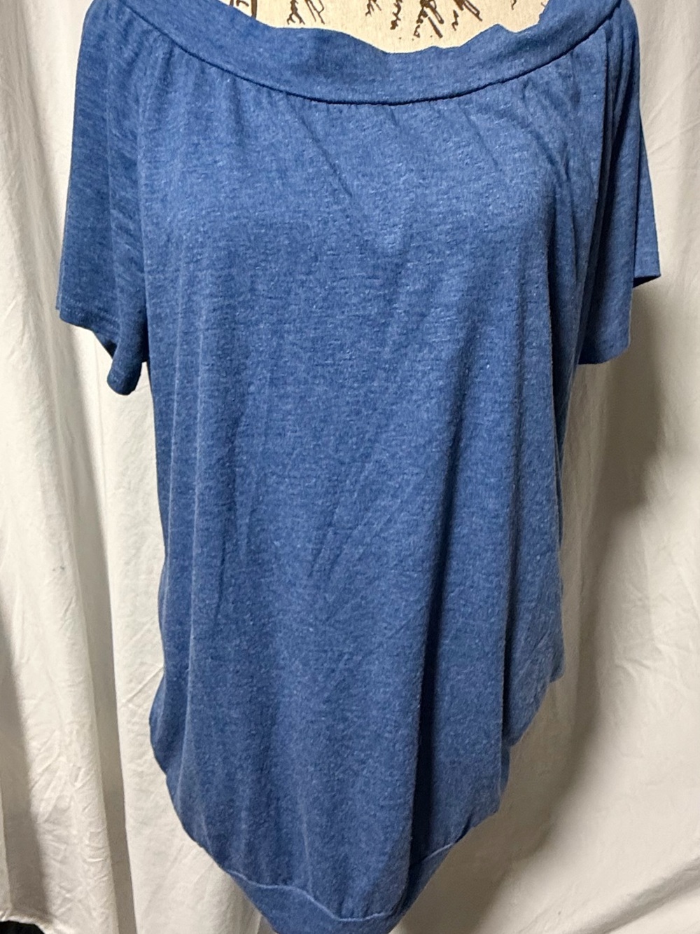 Heather Blue Off Shoulder Slouchy Banded Bottom Tunic Top